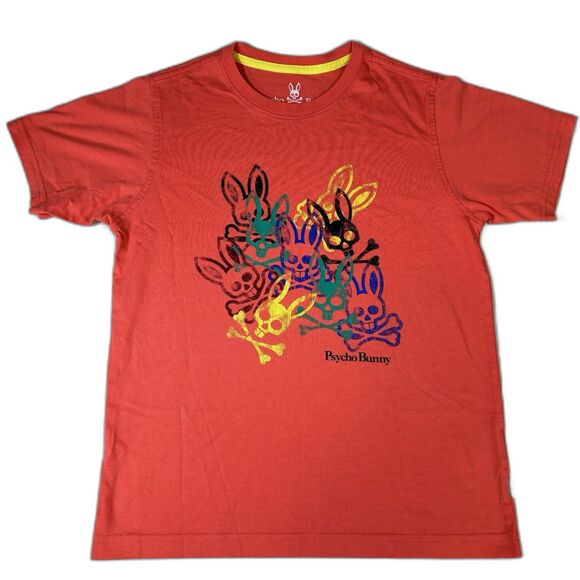 Psycho Bunny Shirt Boys Sz Large Orange Crewneck Pima Cotton Short Sleeve Kids - Picture 1 of 8